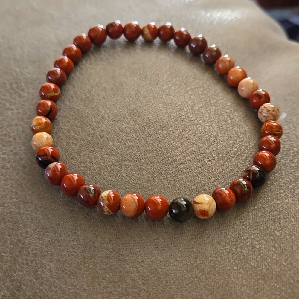 Hand crafted Natural gemstones Red river Jasper bracelet D121